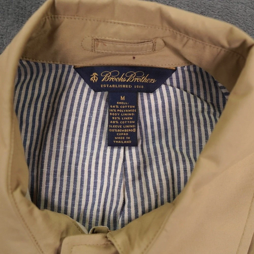 Brooks Brothers Trench‎ Coat Men Medium Khaki Cotton Y2K Belted Collar Heritage